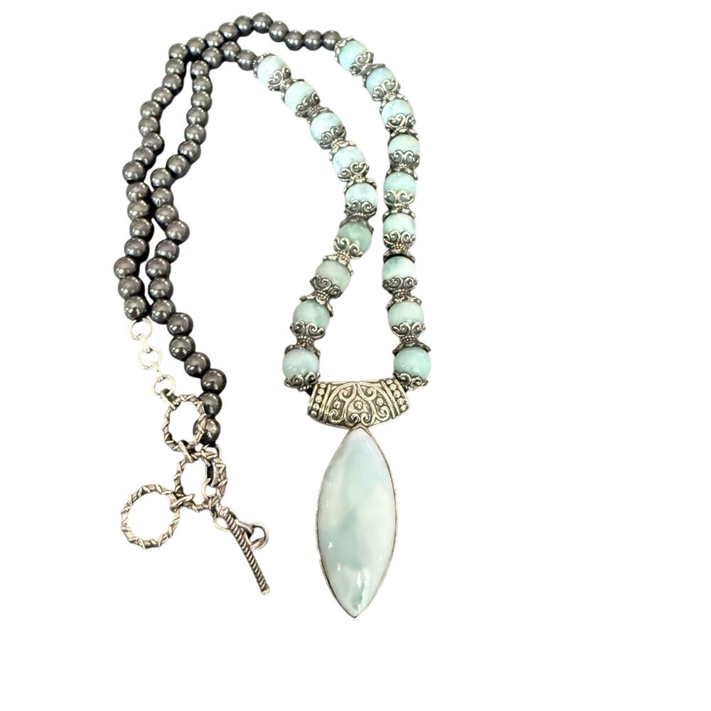 D’Joy 925 Sterling Silver & Stone Beads Statement Necklace